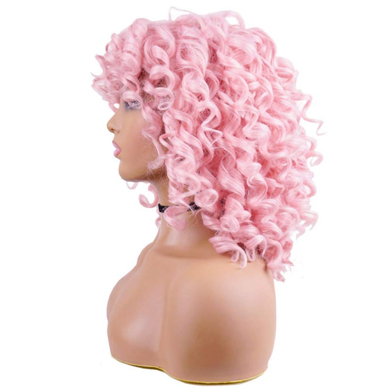 AIDUSA Short Loose Curly Wigs Afro Wig for Black Women Fluffy Curly Big Curls Pink Wig With Bangs Synthetic Wigs for White Women Wavy Natural Looking (Pink) - Image 3